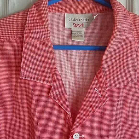 Calvin Klein Sport Blouse Coral and Cream Checks Size M - Picture 4 of 8